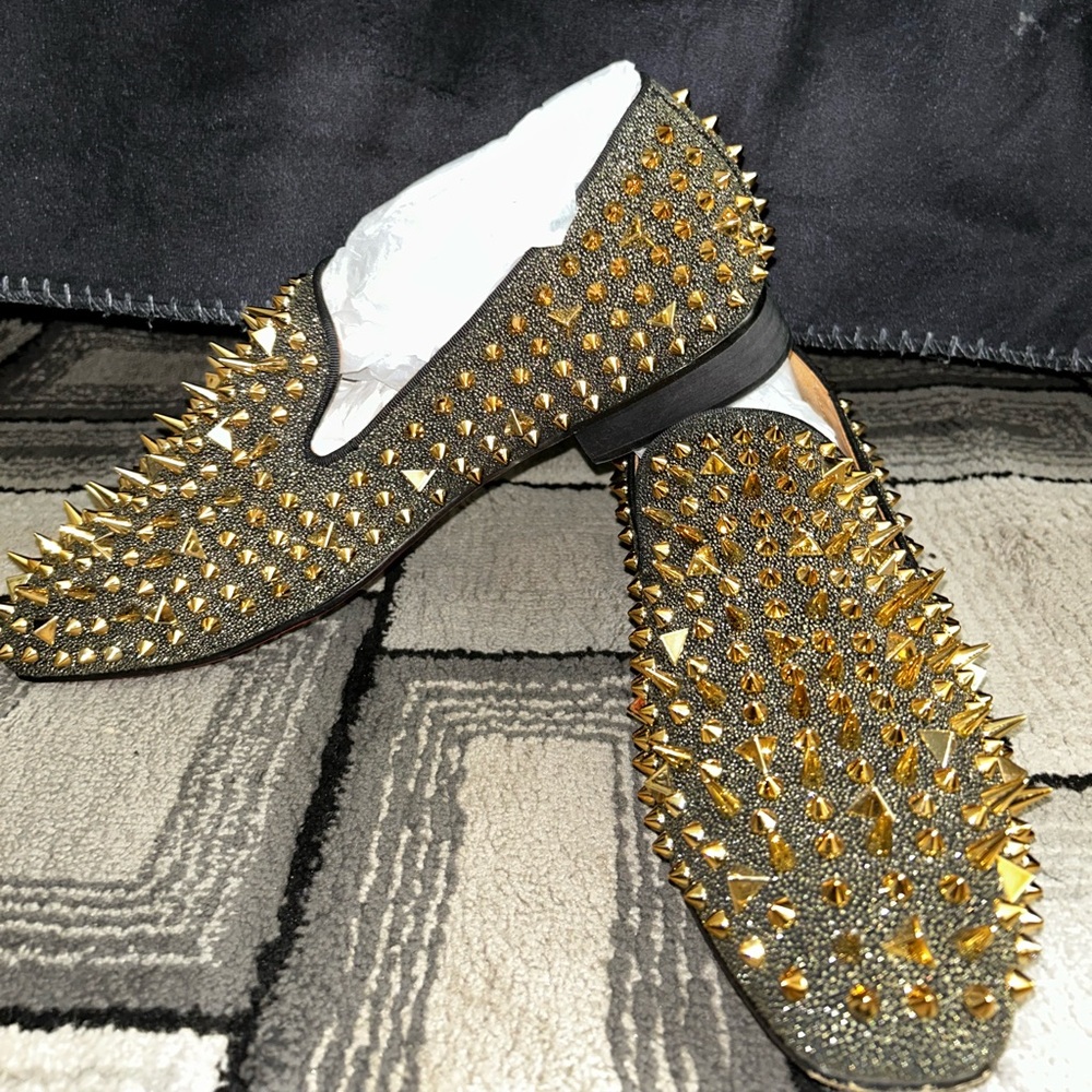 Men's Spiked Red Bottom Loafers in Gold and Black